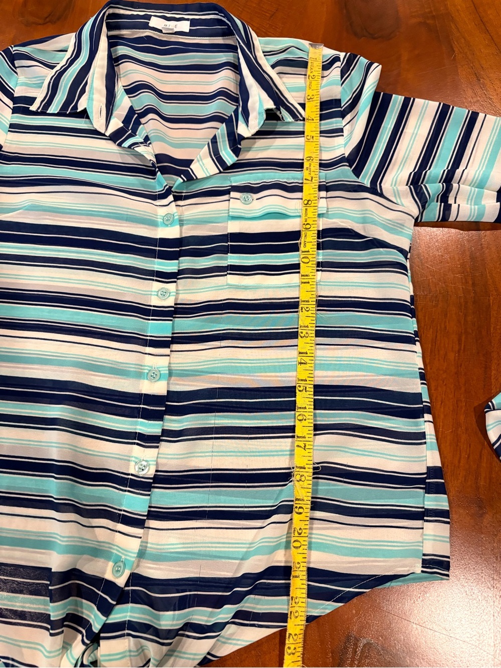 Striped Button-Front Tie-Hem Women's Shirt - Green & Navy, size M - Picture 3 of 4